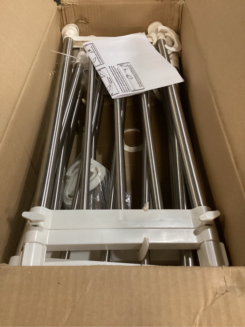 Condition photo showing Good Condition for geetery 4 pcs closet tension shelf rod metal expandable shelf organizer adjustable closet shelves rack diy dividers separators for cabinet storage locker clothes(23.62–39.37 inch)