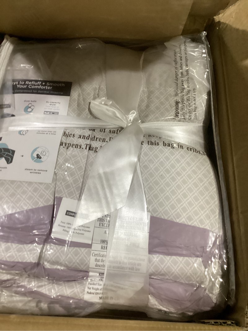Condition photo showing Good Condition for comfort spaces bed in a bag - trendy casual design cozy comforter with complete sheet set with side pocket, all season cover, matching shams queen(90"x90"), kate, grey/purple 9 piece