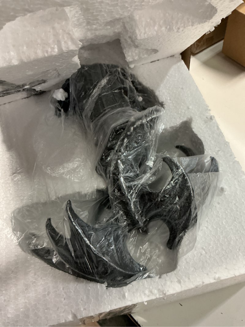 Condition photo showing Good Condition for dragon holding sword statue - hand-painted resin medieval dragon claw sculpture, fantasy collectible figurine for home office desk decor, unique gift for d&d collectors (black dragon) black dragon holding sword