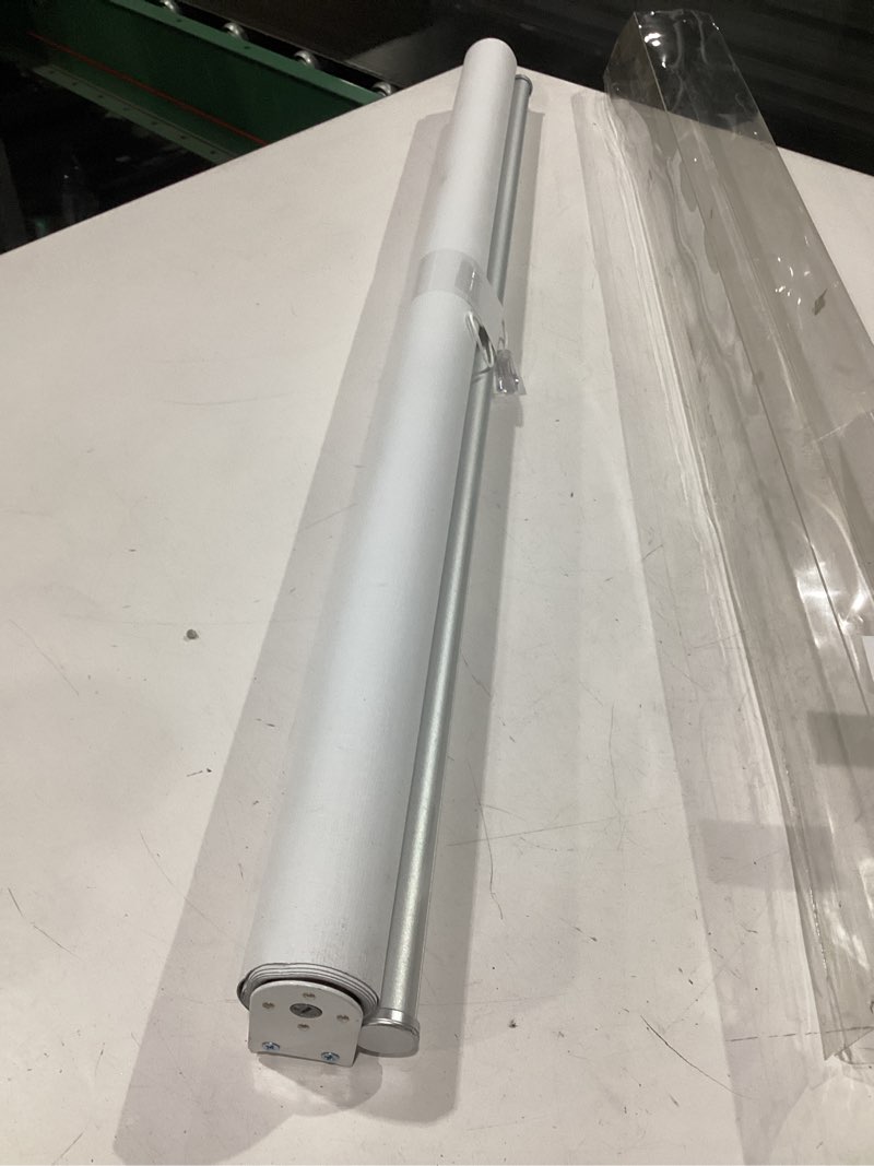 Condition photo showing As Is for chrisdowa cordless 100% blackout roller shade, with striped jacquard, thermal insulated, uv protection fabric, total blackout blinds for window, french doors, home and office. light grey, 34"w x 72"h 34"w x 72"h light grey