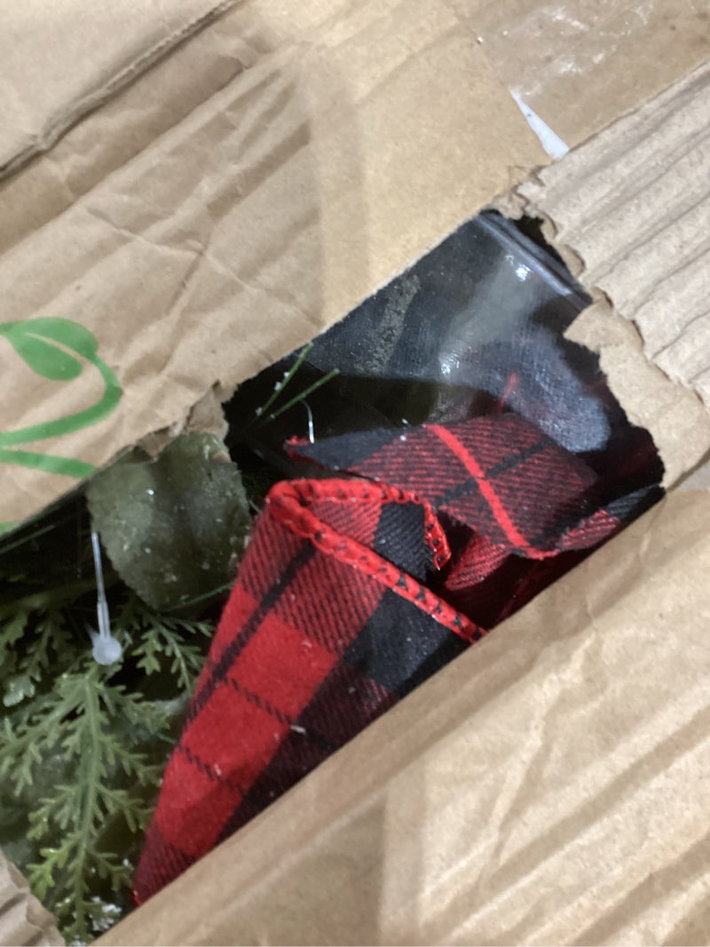 Condition photo showing Good Condition for Nearly Natural 20in. Holiday Winter Greenery, Pinecone and Berries with Buffalo Plaid Bow Artificial Christmas Table Arrangement