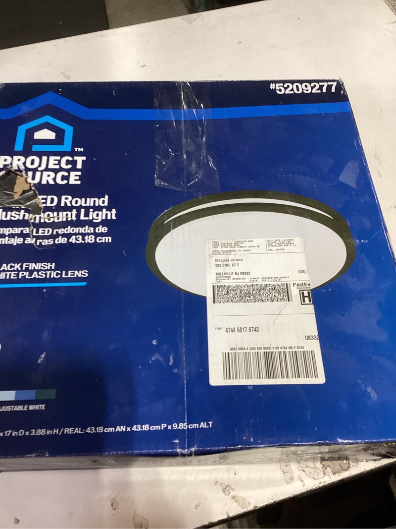  project source 17-in matte black indoor 1 -light led tunable white flush mount light with plastic