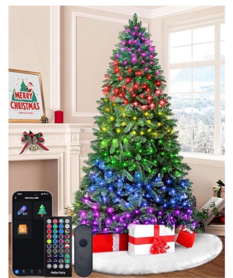 7.5ft smart artificial christmas tree app control - 400 rgb led lights, music sync, group control, diy colors, 1477 branch tips, timer, remote controlled prelit tree easy to assemble for home, party