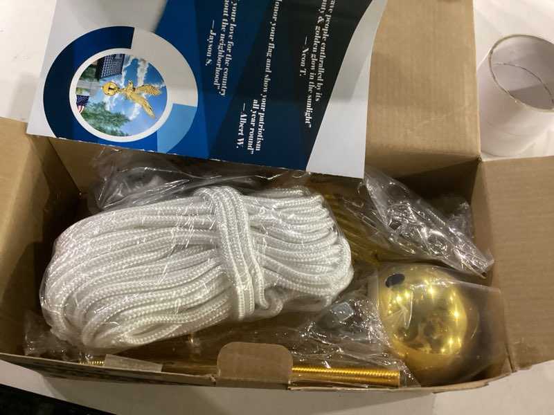 Condition photo showing New/Like New for golden eagle flagpole topper 13" & hardware parts repair kits, 50ft halyard rope, 4" zinc cleat hook, flag swivel snap clips, pulley truck for 1.7"-2.1" flagpoles(20/25/30ft), auro 2 pro - gold