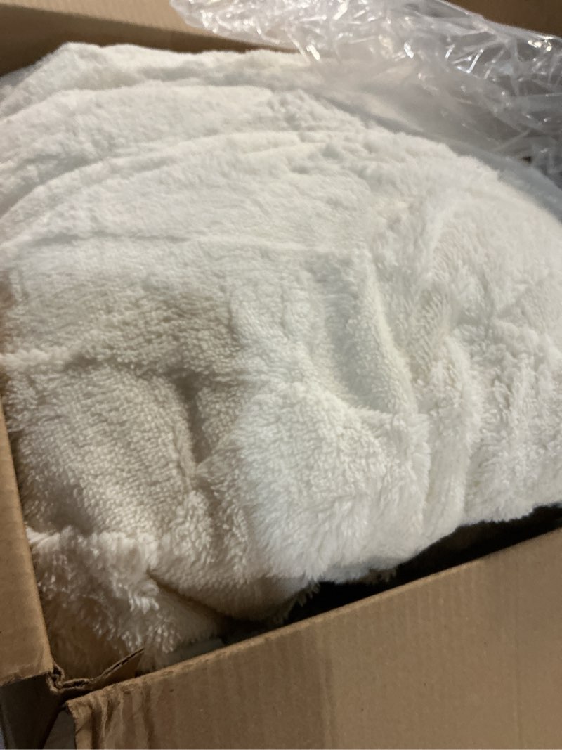 Condition photo showing As Is for Tufted Fleece Comforter Set King - Super Soft Warm Fluffy Shaggy Bedding Sets, Diamond Plaid Jacquard Bed Set for Winter, 1 Sherpa Comforter with 2 Pillow Cases (104"X90" Ivory White) Ivory White King(104"x90")