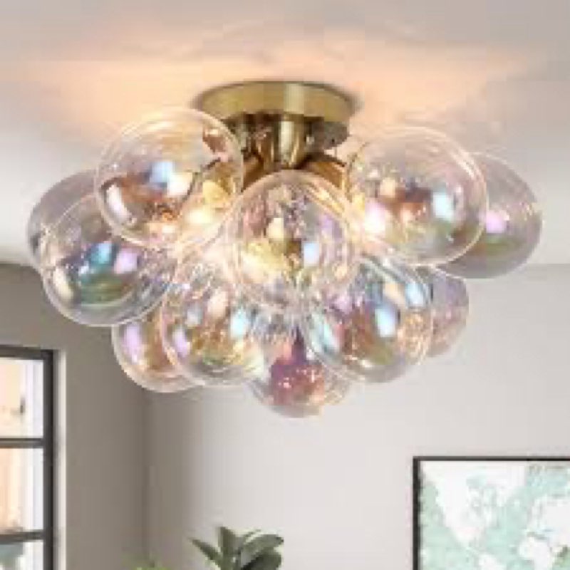 Semi Flush Mount Chandelier Gold-Special Bubble Flush Mount Ceiling Light 14.17" Modern Mid Century 