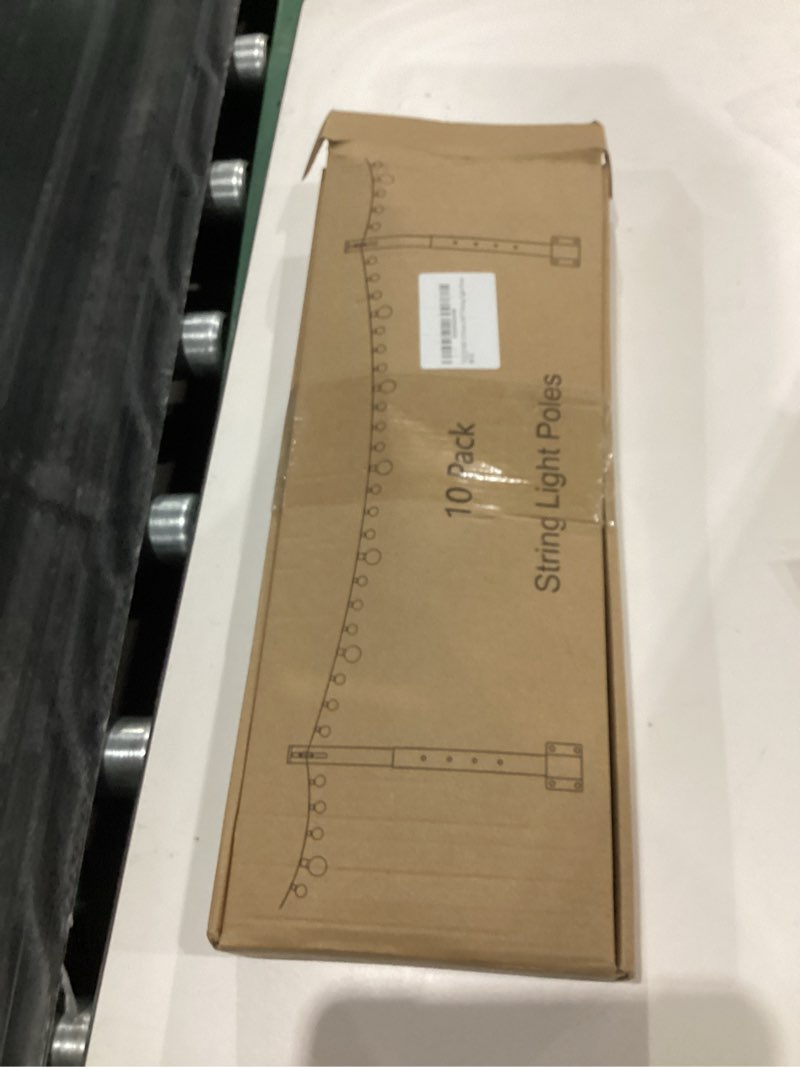 Condition photo showing New/Like New for String Light Poles for Deck 10 Pack, Outside Retractable 2.8 FT Lighting Poles for Fence with Bracket to Hanging String Lights Outdoor Wall Mounting Stand for Patio Garden Backyard Wedding Party 10 packs