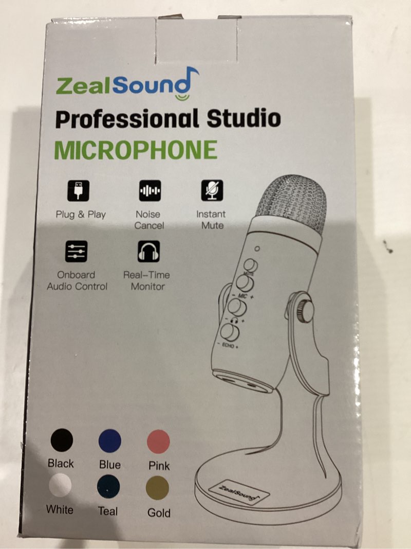 Condition photo showing As Is for ZealSound Podcast Microphone for PC, Noise Cancellation USB Mic with Gain, Volume Adjustment & Mute Button, Monitoring & Echo, for YouTube, TikTok, Podcasting, Streaming, iPhone, iPad, Android, Mac Black