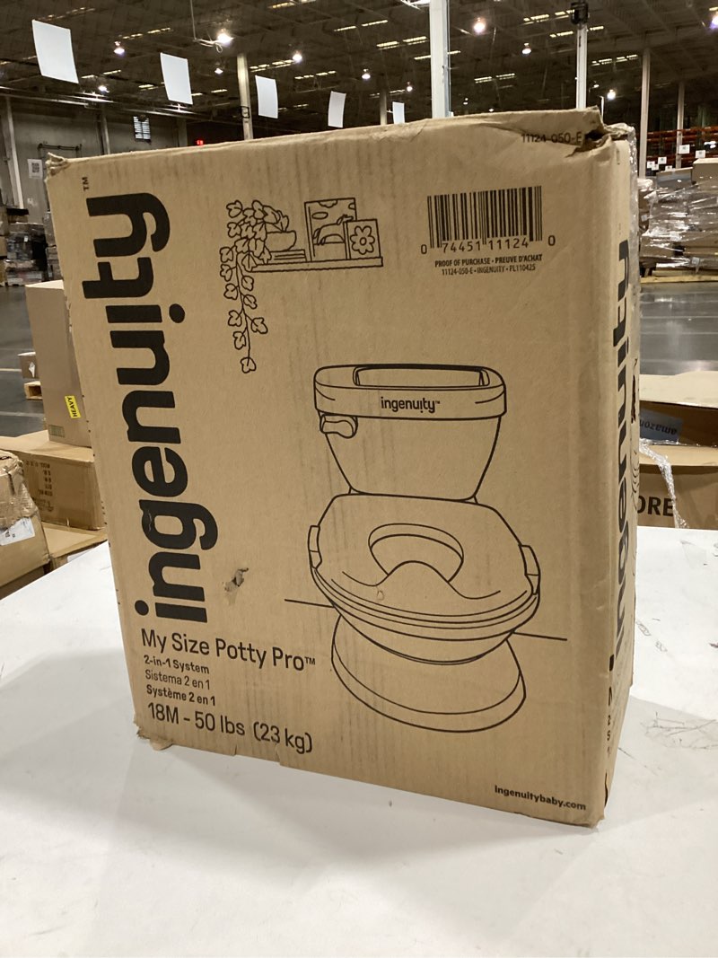 Condition photo showing Good Condition for ingenuity my size potty pro, white infant potty training toilet, lifelike flushing sound, for ages 18 months, up to 50 pounds