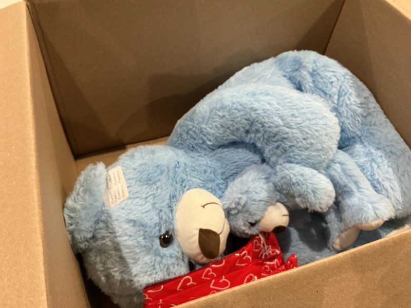 Condition photo showing As Is for morismos mom and baby giant teddy bear, 39inch soft big teddy bears stuffed animal plush for baby shower, birthday, blue blue mom with baby 39 inch