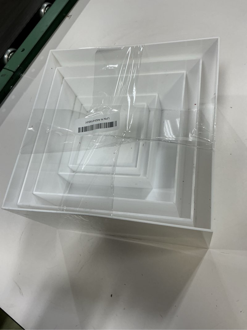 Condition photo showing As Is for Buffet Risers, Food Display Risers for Party, White Acrylic Risers Display Stand for Buffet Table, Catering Displays for Dessert, Cube Box Nesting Riser with Hollow Bottoms (5"x6"x7"x8"x9"x10" 6 PCS) 5"x6"x7"x8"x9"x10" 6PCS White