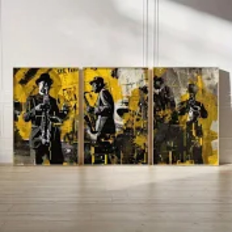 canvbay abstract jazz musician canvas wall art black and gold music instrument painting with saxopho