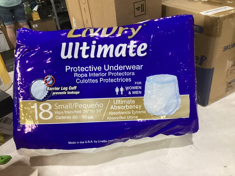 Condition photo showing New/Like New for livdry ultimate adult incontinence underwear, high absorbency, leak cuff protection, small, 18-pack small (18 count)