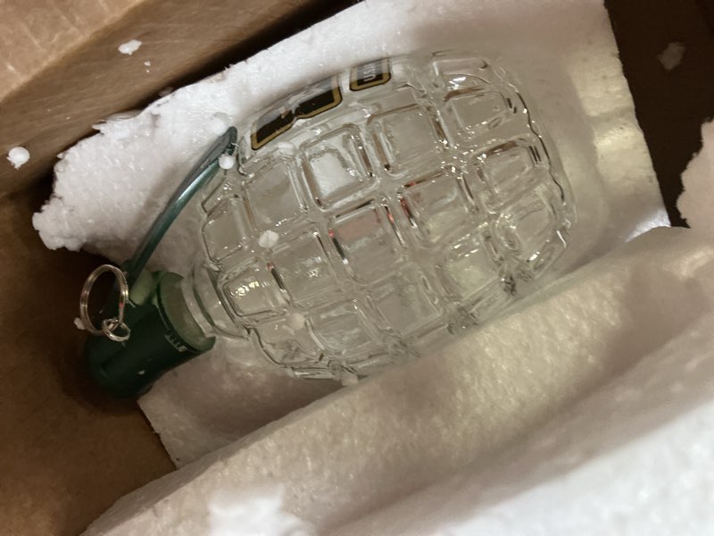 Condition photo showing Good Condition for Military Hand Grenade Whiskey Bottle, 300ml Engraved Glass Hand-Grenade Shape Bottle, Leakproof Whiskey Decanter for Men Military Lovers Veteran Gifts
