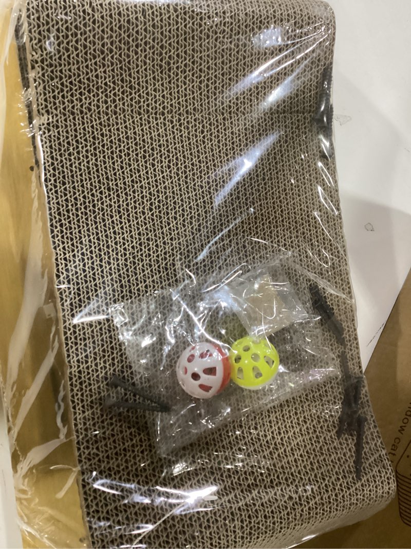 Condition photo showing Good Condition for Elegant Cardboard Cat Scratcher House – Premium Corrugated Scratching Board with 2 Interactive Ball Toys, Stylish Cat Bed & Furniture Protector for Indoor Cats/Kittens (Modern Design, Earthy Brown