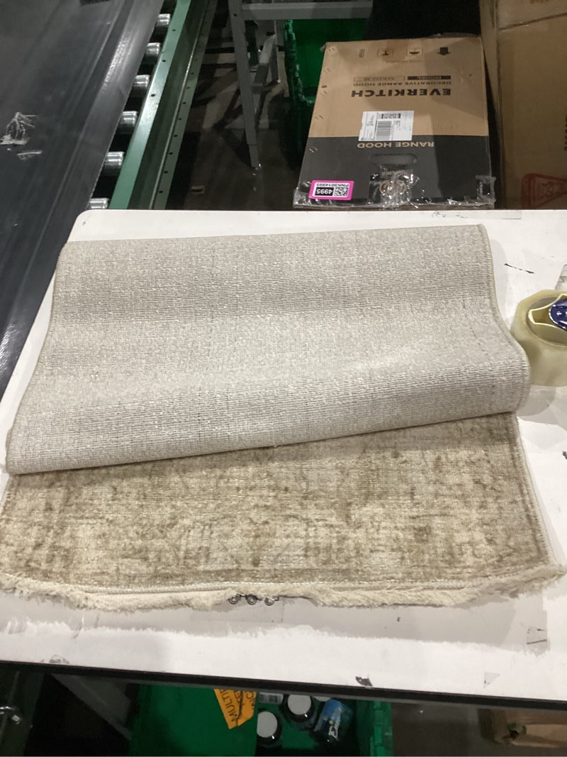 Condition photo showing As Is for similar not exact      collive hallway runner rug, 2' x 5' soft washable kitchen runner rug, olive green/cream contemporary modern laundry room rugs indoor hand-woven cotton carpet for bedroom entryway front door farmhouse olive green/cream 2' x 5'(rectangular)
