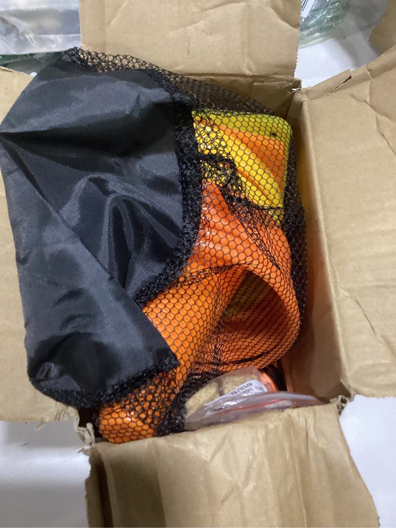 Condition photo showing Good Condition for 4 in 1 Fall Festival Thanksgiving Party Games with Ring Toss, Plastic Cones, Bean Bags, 3-Legged Race Bands, Thanksgiving Games for Family Boy Girl Adult Carnival Friendsgiving Outdoor Yard Activities Fall Thanksgiving Orange