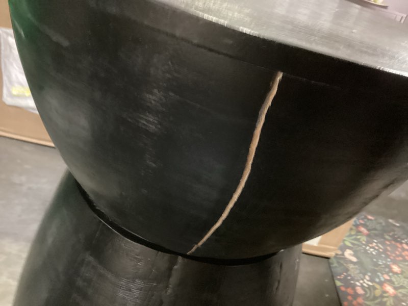 Condition photo showing As Is for similar black drum side table plastic hourglass modern end table round outdoor stool side table for coffee patio indoor home bedroom (cover cannot be removed)