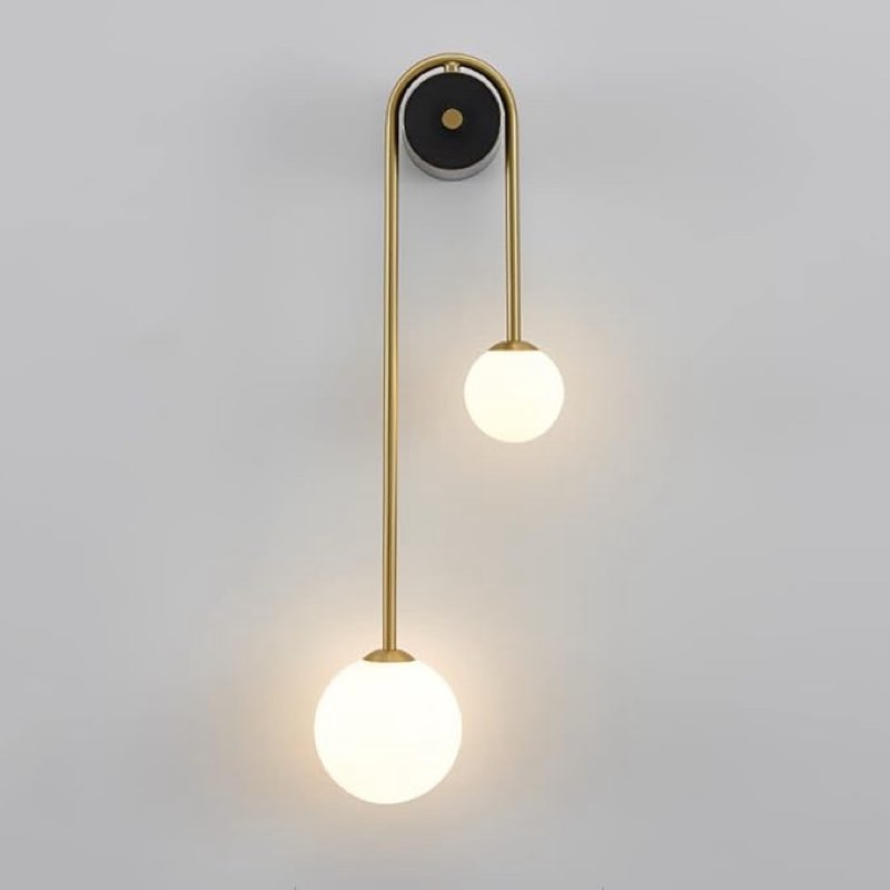 Wall Lights,Gold Brushed Brass Wall SconceDouble Glass Beside Wall Lamp Mid Century Wall Mount Lighting Living Room Bedroom Wall Lamp for Living Room Bedroom