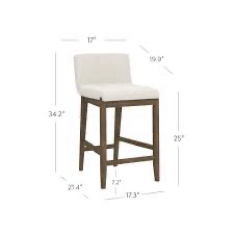 Nathan James Gracie Modern Counter Height Bar Stool with Back, Counter Stool Upholstered Chair with Natural Flax White Fabric and Brushed Wooden Legs, Natural Flax/Brown, Set of 1