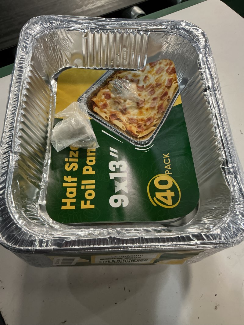 Condition photo showing Good Condition for 9x13 aluminum pans [40 pack], extra heavy duty half size disposable aluminum foil pans, deep baking pans for cooking, roasting, heating, and steam tables