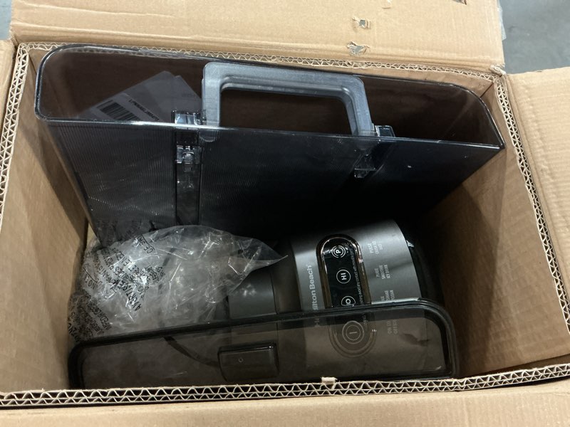 Condition photo showing As Is for hamilton beach wave action blender for smoothies, stainless steel ice sabre blades, 40oz glass jar, 20oz blend-in portable travel jar, 800 watts, quiet design, gray (58181)