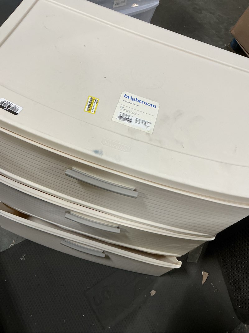 Condition photo showing As Is for 3 drawer wide tower snowfall white - brightroom™