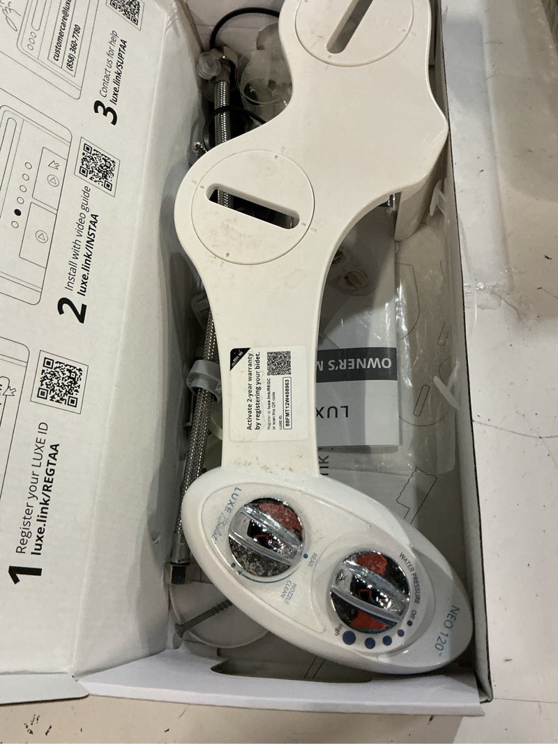 Condition photo showing As Is for luxe bidet neo 120 - single nozzle, self-cleaning, non-electric bidet attachment for toilet seat, adjustable water pressure, rear wash (gold)
