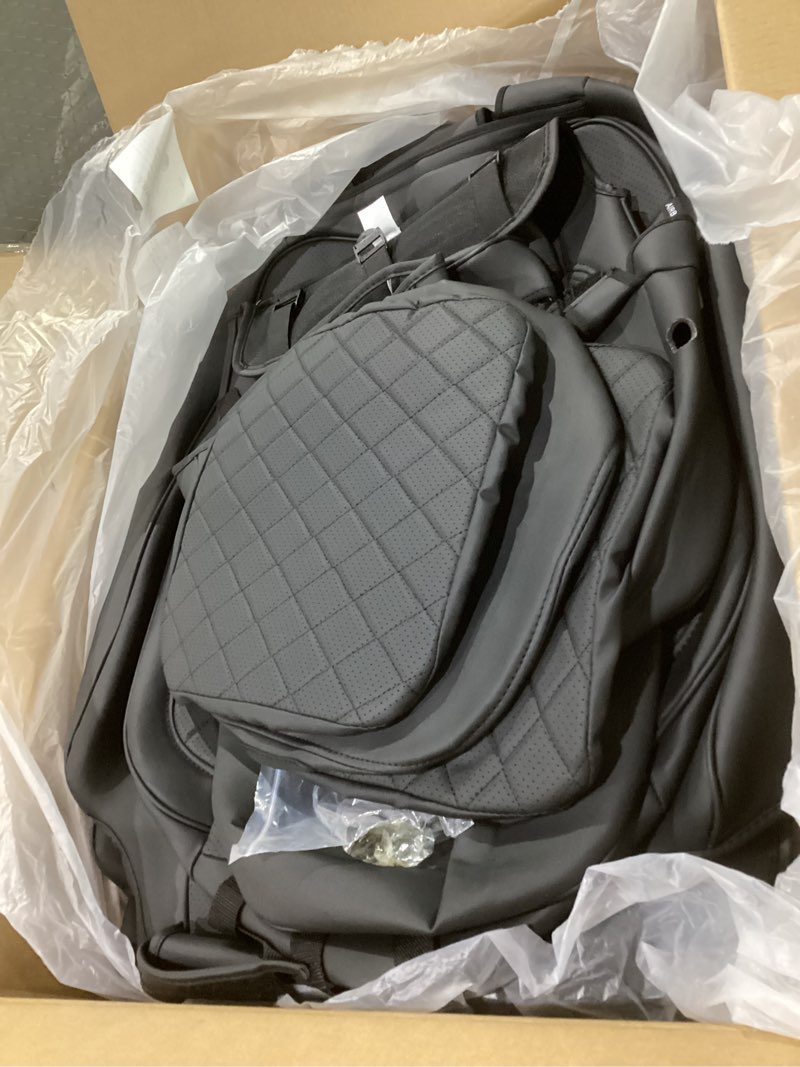 Condition photo showing Good Condition for for 2019-2025 2026 chevy silverado seat covers/gmc sierra seat covers, 2025 chevy silverado 1500 accessories, 2025 gmc sierra 1500 accessories, black, fit 2nd row seatback storage black with carbon fiber fit 2nd row with seatback storage