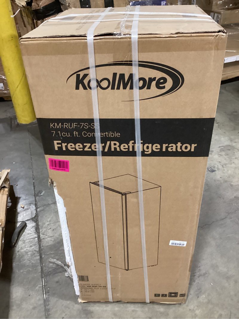 Condition photo showing New/Like New for KoolMore 7 Cu. Ft. Garage Ready Convertible Upright Manual Defrost Freezer/Refrigerator in Stainless Steel 7 cu. ft. Stainless Steel