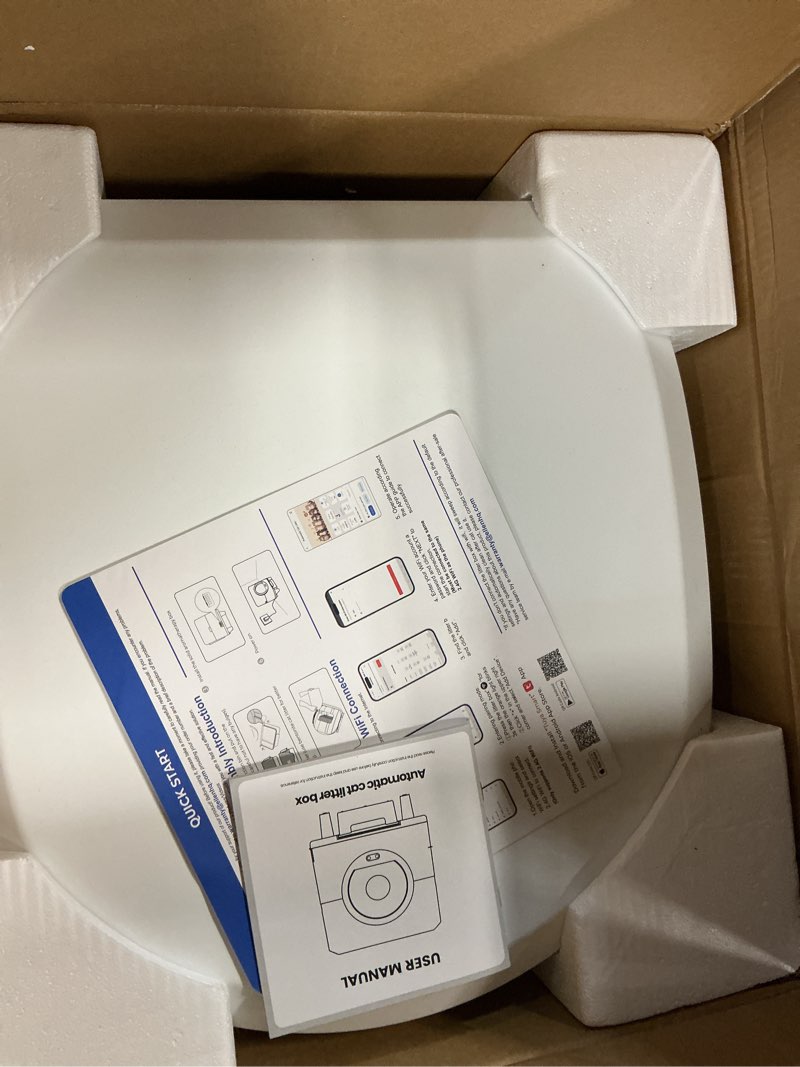 Condition photo showing Good Condition for automatic litter box, self cleaning litter box, odor control, 90l large capacity with app control and safety sensor, ellenpent, for multiple cats, large cat, with 3 rolls garbage bags white
