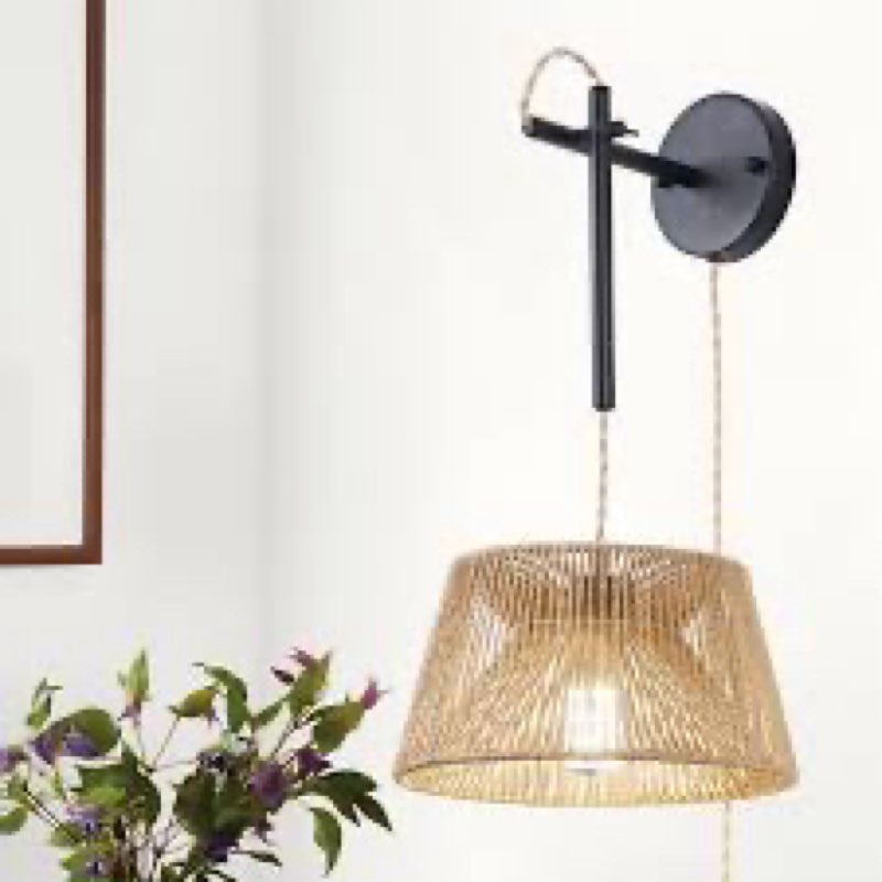 Bahwana Rattan Plug - in Swing Arm Sconce with bulb included