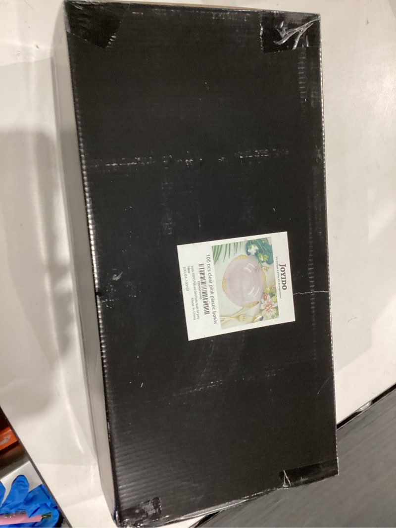 Condition photo showing New/Like New for 100PCS Clear Pink Plastic Bowls - 12 oz Pink Gold Disposable Salad Bowls - Heavy Duty Disposable Soup Bowl - Fancy Plastic Ice Cream Bowl for Weddings Valentine's Day Parties Dinners Picnics