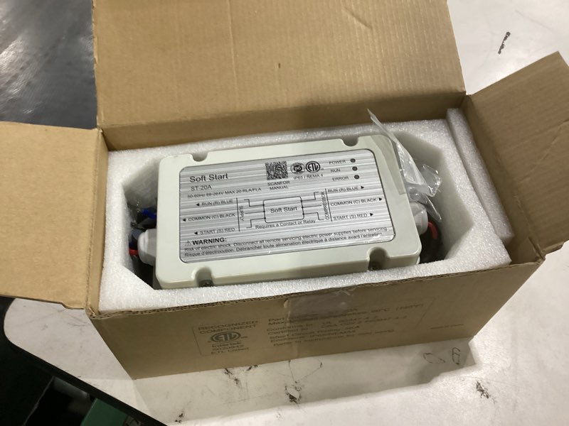 Condition photo showing Good Condition for (not tested)soft start for rv air conditioners reduces startup current by up to 75%, saving battery power. compatible with 120v-240v systems (3.5 ton max), ideal for rvs, vans, and campers. white