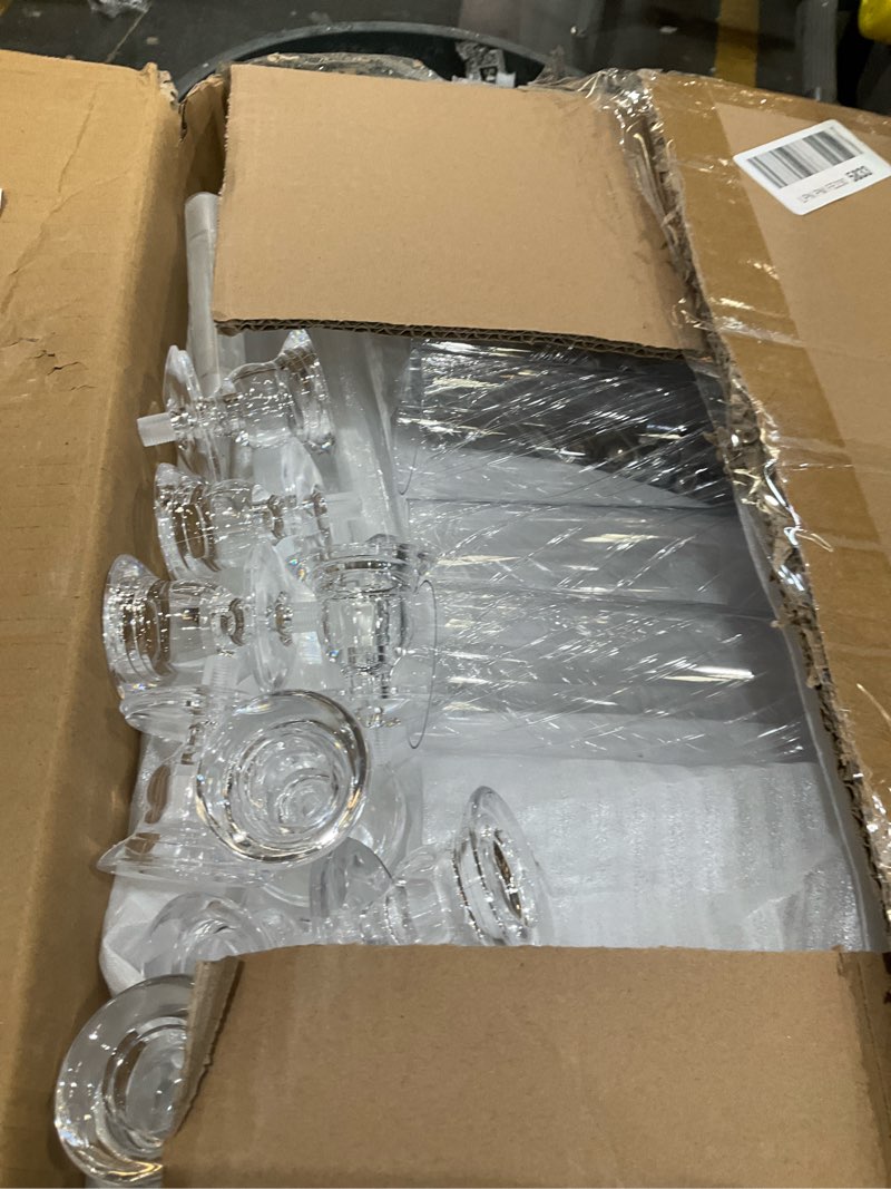 Condition photo showing As Is for 4PCS 5 Arm Acrylic Candelabra for Table Wedding Centerpiece,Crystal Clear Candle Stick Holders Candelabra Centerpiece Stands with Removable Lampshade for Party Easter Baby Shower Fit 0.8 LED Candle 22.6"Tall 4