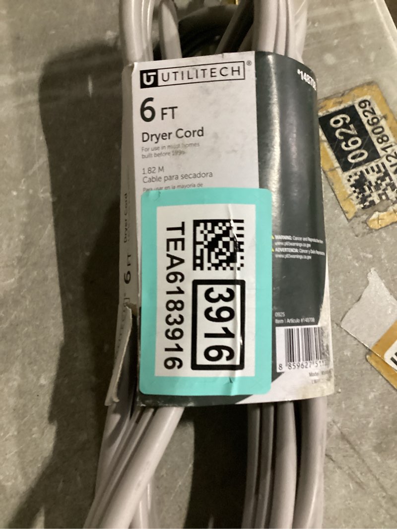 3 prong dryer cord 6 ft, nema 10-30p to 3-wire appliance cord, 30-amp, 3 wires with eyelet connectors, 10 gauge copper wire, grey cable 6ft