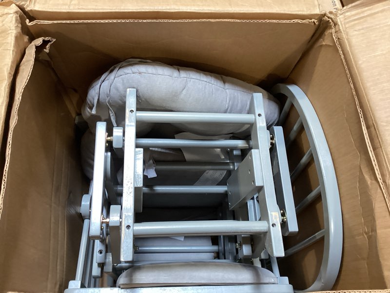 Condition photo showing As Is for storkcraft premium hoop glider & ottoman (pebble gray/light gray) — greenguard gold certified nursery glider, solid wood craftsmanship, smooth-gliding nursery chair and ottoman, award-winning