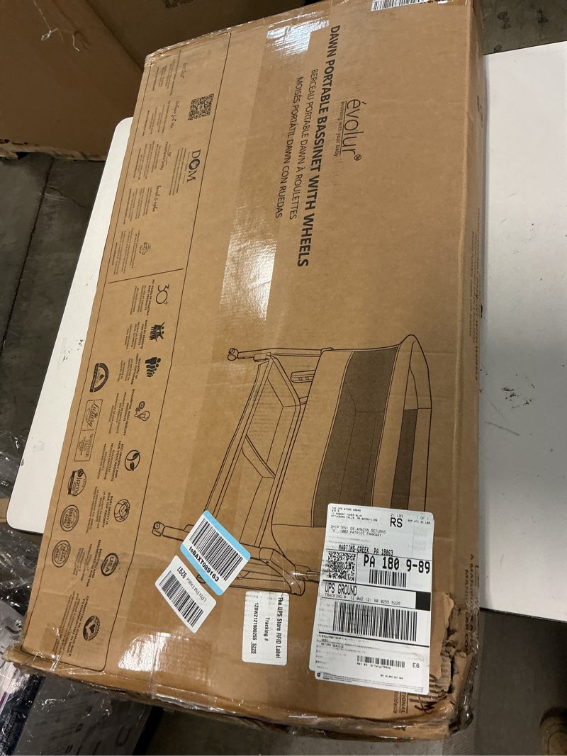 Condition photo showing New/Like New for évolur Lullaby Portable Bassinet with Wheels, Adjustable Bedside Sleeper, Breathable Mesh Sides, Large Storage Basket, Easy Fold, and Travel Bag Included, Perfect for Newborns & Infants - Biege