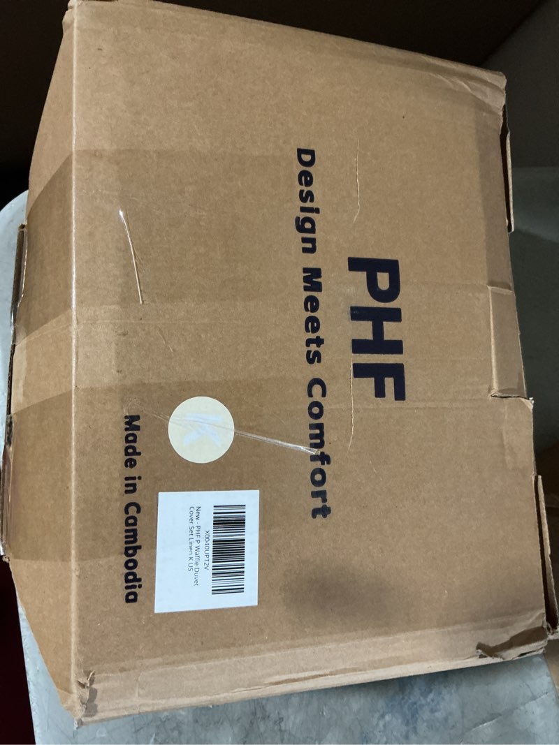 Condition photo showing New/Like New for phf waffle weave duvet cover set king size, no snagging ultra soft luxury textured breathable comforter cover for all season 3pcs, durable bedding duvet set with 2 pillow shams, 104"x90", linen king linen (no comforter)