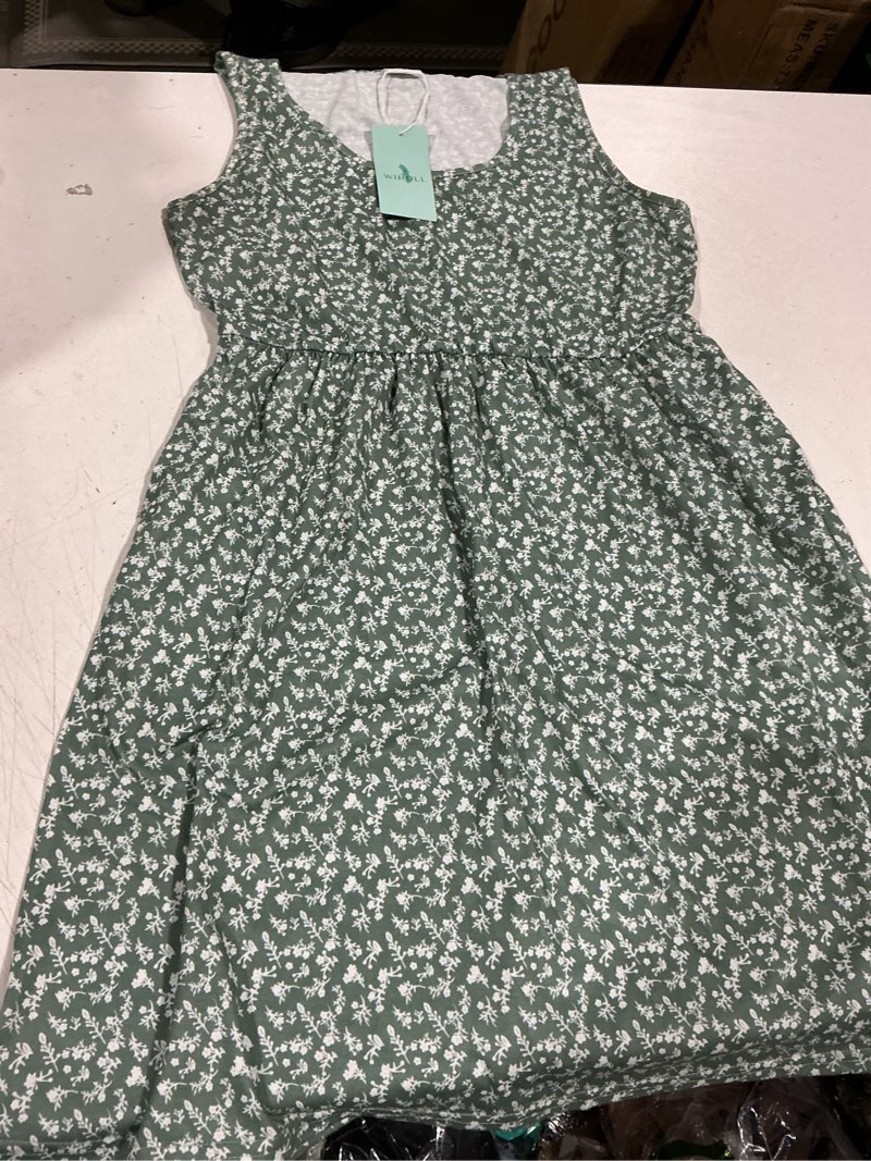 Condition photo showing Good Condition for wiholl summer dresses for women flowy casual midi dress beach vacation sundresses with pockets green white print small