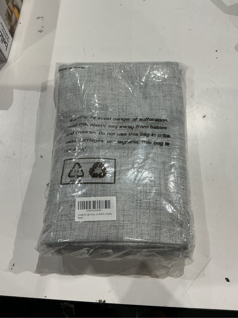 Condition photo showing As Is for youngstex light grey linen curtains 48 inch length, short light filtering drapes semi sheer with bronze grommet lightweight for bedroom living room windows, 42 x 48 inch, 2 panels 42"w x 48"l (pack of 2) light grey