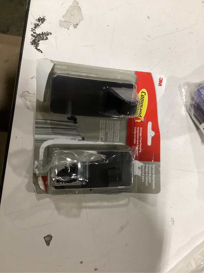 Condition photo showing New/Like New for Command 10 lb Matte Black Curtain Rod Hooks, 2 Hooks and 4 Strips, No Drilling Home Decor and Room Decor, Use with Rod Diameters 0.5-0.75" | 10 lb, 4 Command Strips, Damage Free, Curtain Rods Hangers, Home and Room Decor