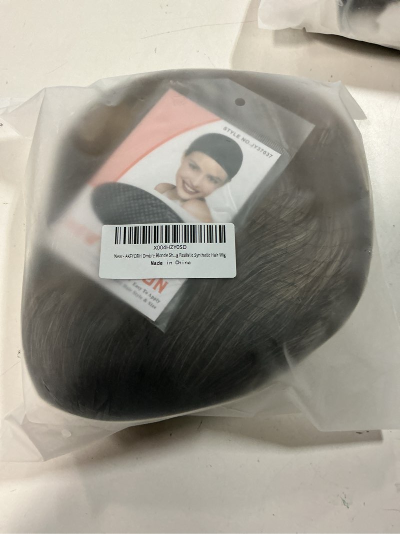 Condition photo showing New/Like New for Ombre Blonde Short Wig With Bangs Curly Wavy Bob Wigs for Women Shoulder Length Wigs Natural Looking Realistic Synthetic Hair Wig