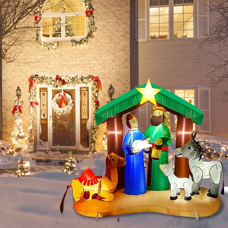 Alupssuc 7FT Christimas Inflatable Nativity Scene Decorations Outdoor with Built-in LEDs Lights, Lar