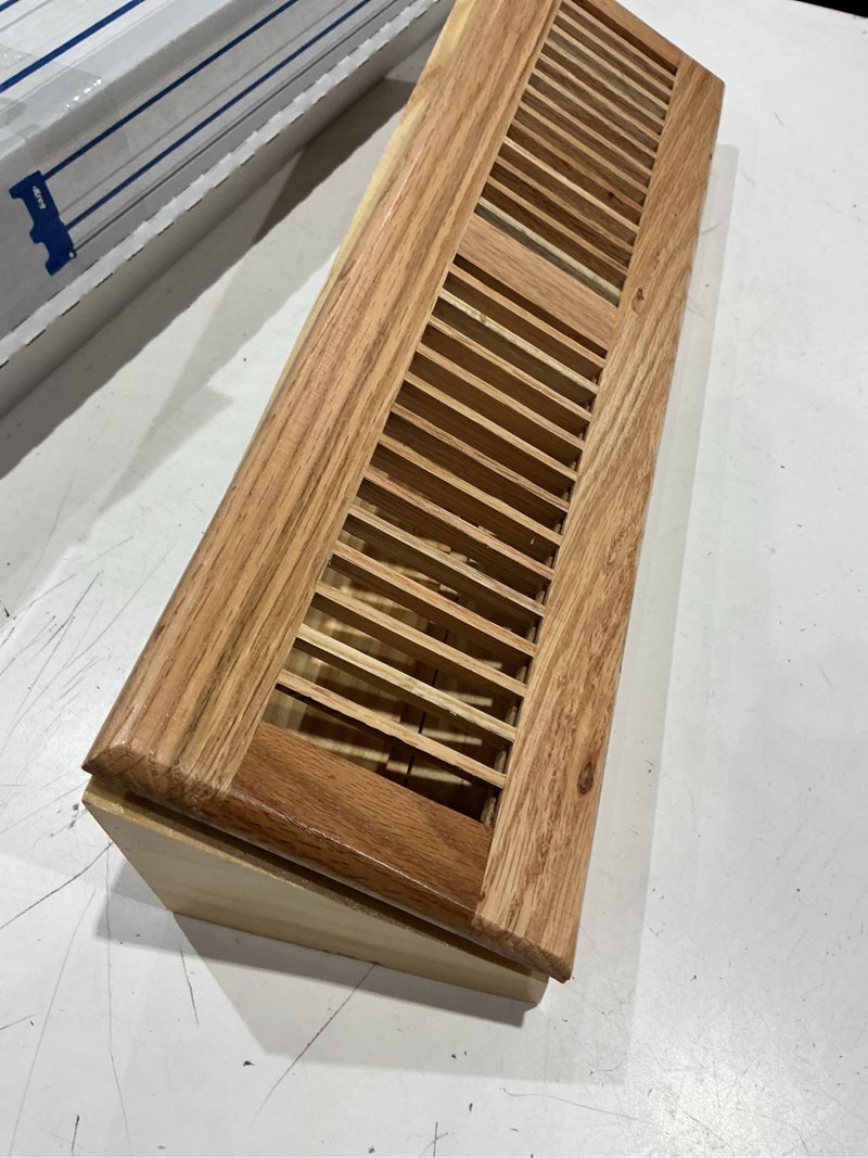 Condition photo showing Good Condition for 15" wooden floor baseboard register - decorative red oak wood pre finished air supply vent - hvac vent duct cover touch the image to zoom in                  4+    15" wooden floor baseboard register - decorative red oak wood pre finished air supply vent - hvac vent duct cover