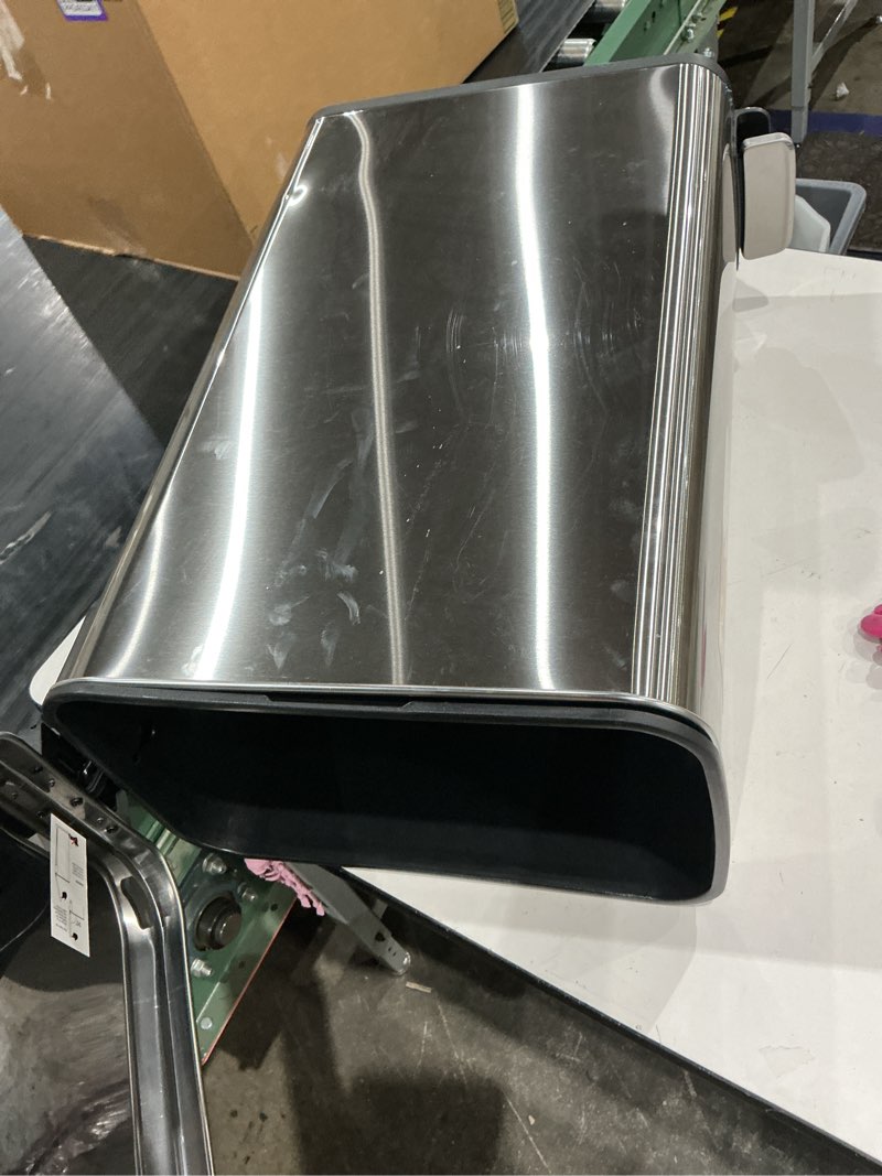 Condition photo showing As Is for better homes & gardens 13.2 gallon slim kitchen trash can, stainless steel kitchen step trash can