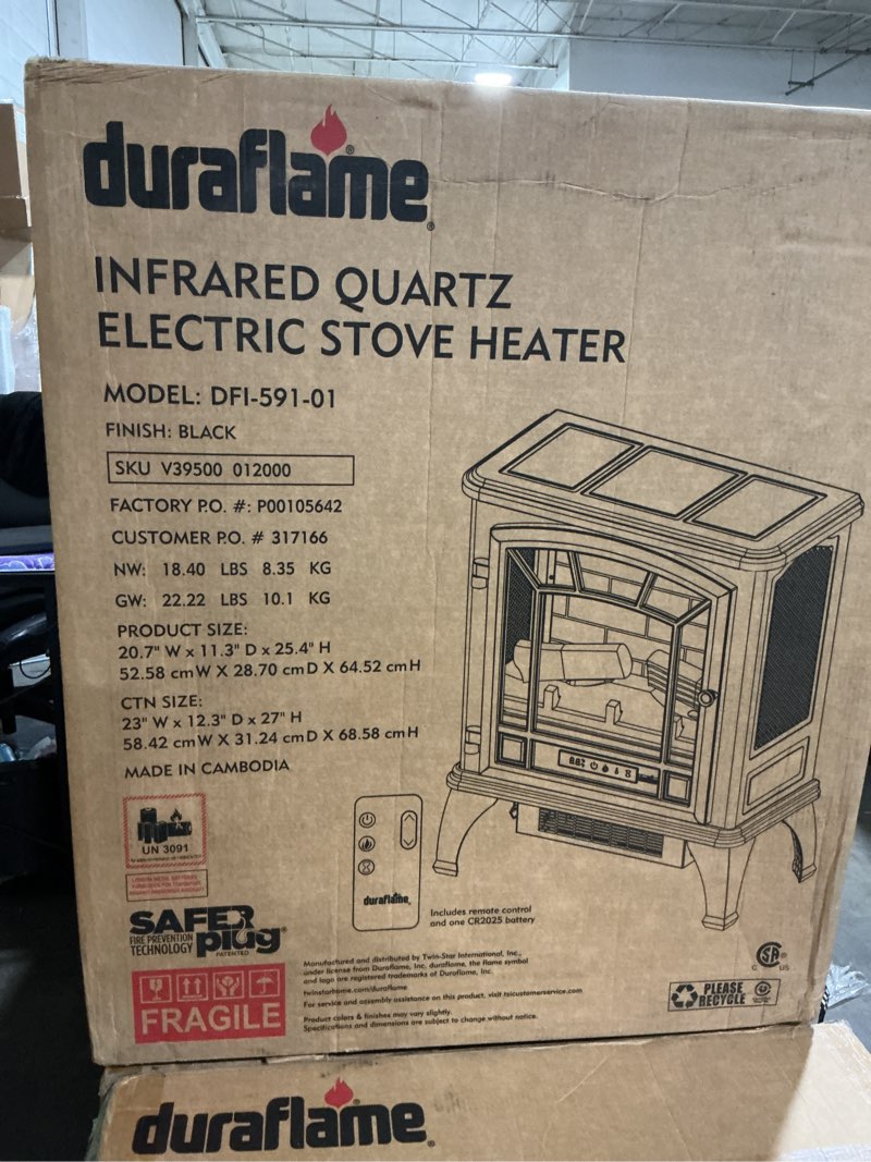 Condition photo showing As Is for duraflame infrared quartz electiric stove heater - dfi-591-01 - black