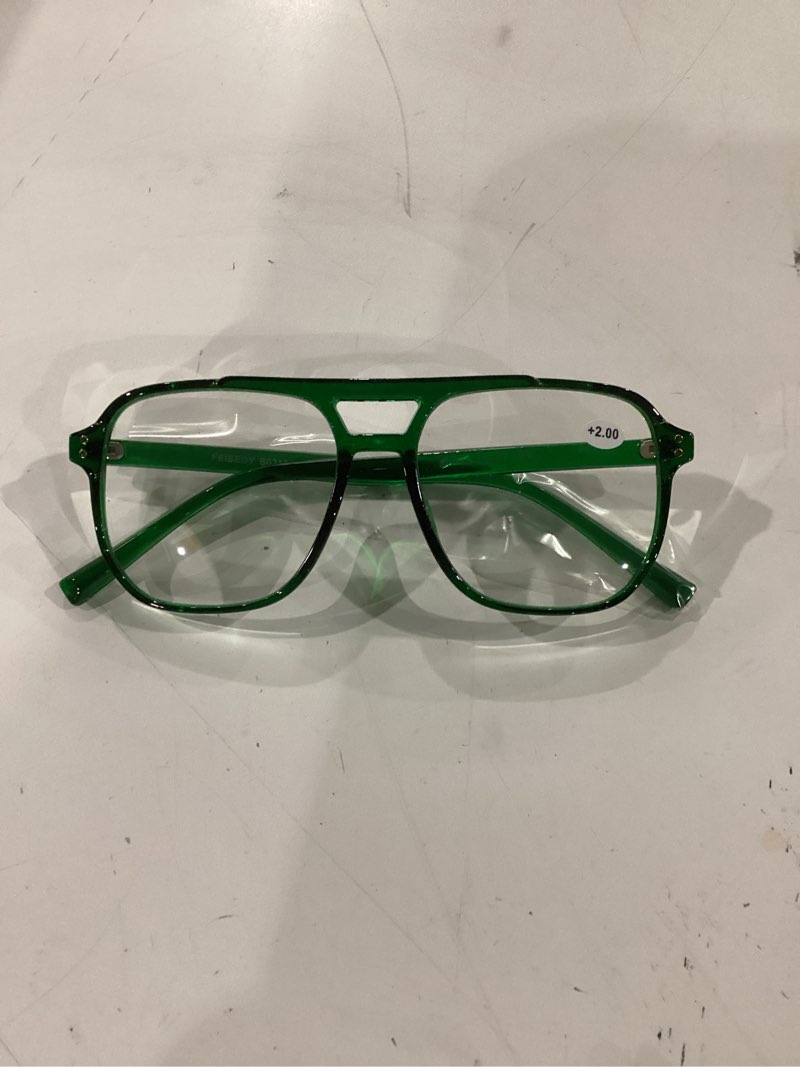 Condition photo showing New/Like New for FEISEDY Retro Aviator Reading Glasses Square Readers with Spring Hinge Blue Light Reading Glass for Women Men B0068 Green 3.0 x