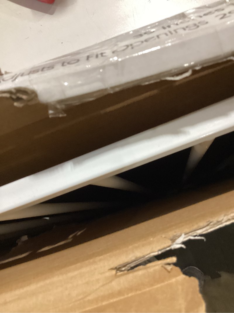 Condition photo showing As Is for MidWest Homes for Pets 39-Inch High Walk-Thru Pressure Mounted Steel Dog Gate, Expands to 38 Inches Wide, Includes 3-inch Extensions, White White 39-Inch