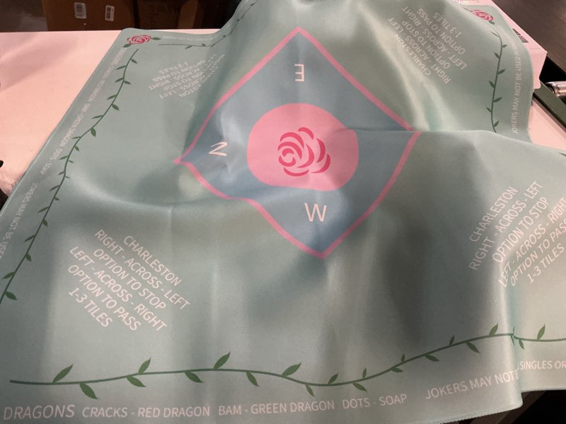 Condition photo showing Good Condition for 31.5" square adult mahjong table mat - precision-woven for mahjong/dominoes, rubber non-slip, water-resistant, foldable, scratch-resistant, durable for home & outdoor (mint rose)